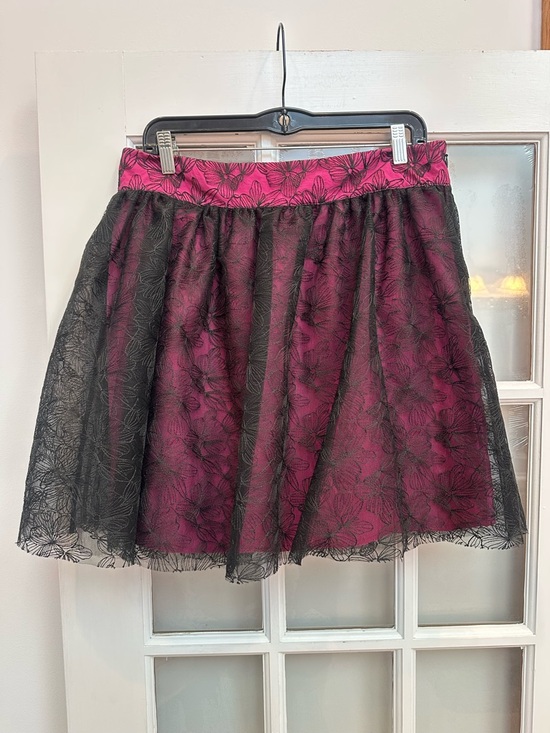 Ladaire Dresses & Skirts - Ladaire Whimsigoth Fairy Black Lace Floral Overlay Pink Skirt Size XL NWT